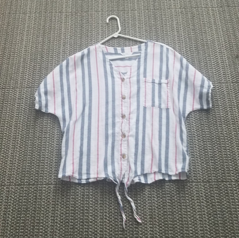 Pink, blue, and white button down shirt